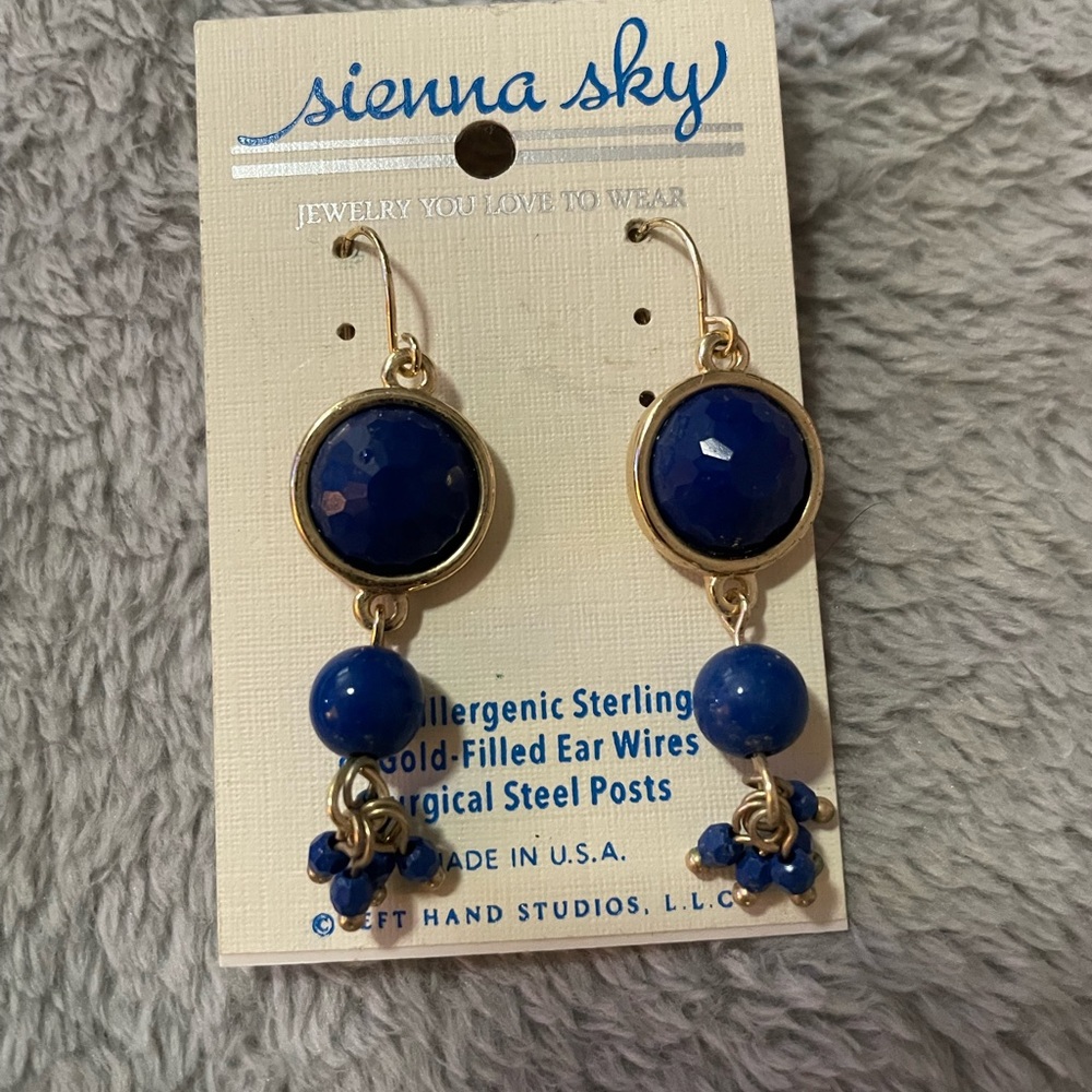 Blue and Gold Elegant Drop Earrings